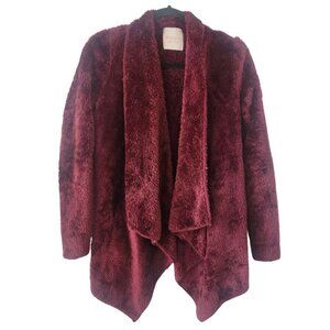 Altar'd State Burgundy Purple Fuzzy Fleece Open Front Cozy Sweater Women's S